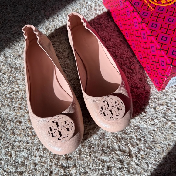Tory Burch Shoes - Tory Burch Minnie Travel Ballet with Leather Logo Goat Leather Flat